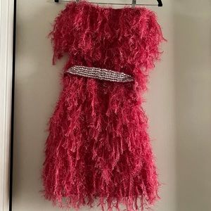 ASOS fluffy dress with silver rhinestone belt